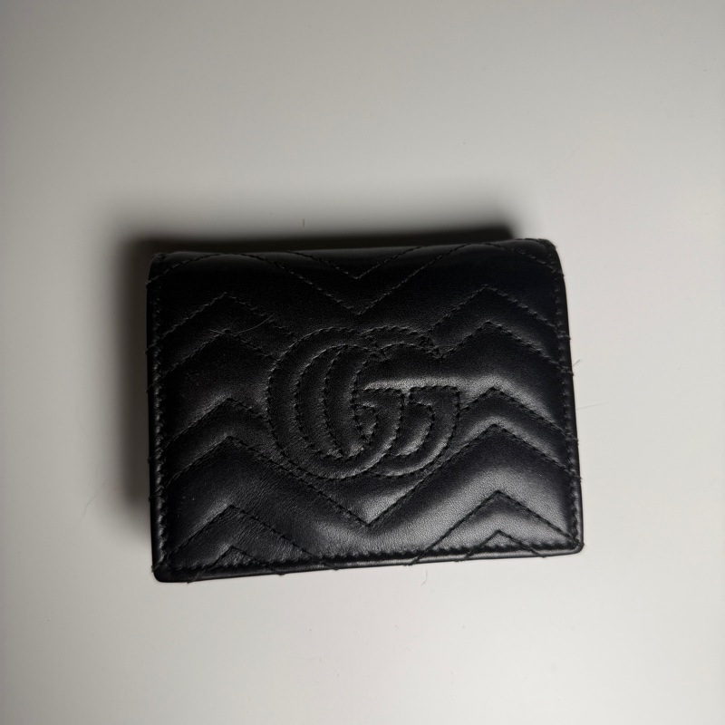 GUCCI Marmont 466492黑色金釦馬夢車線山型紋扣式拉鍊零錢袋短夾-2