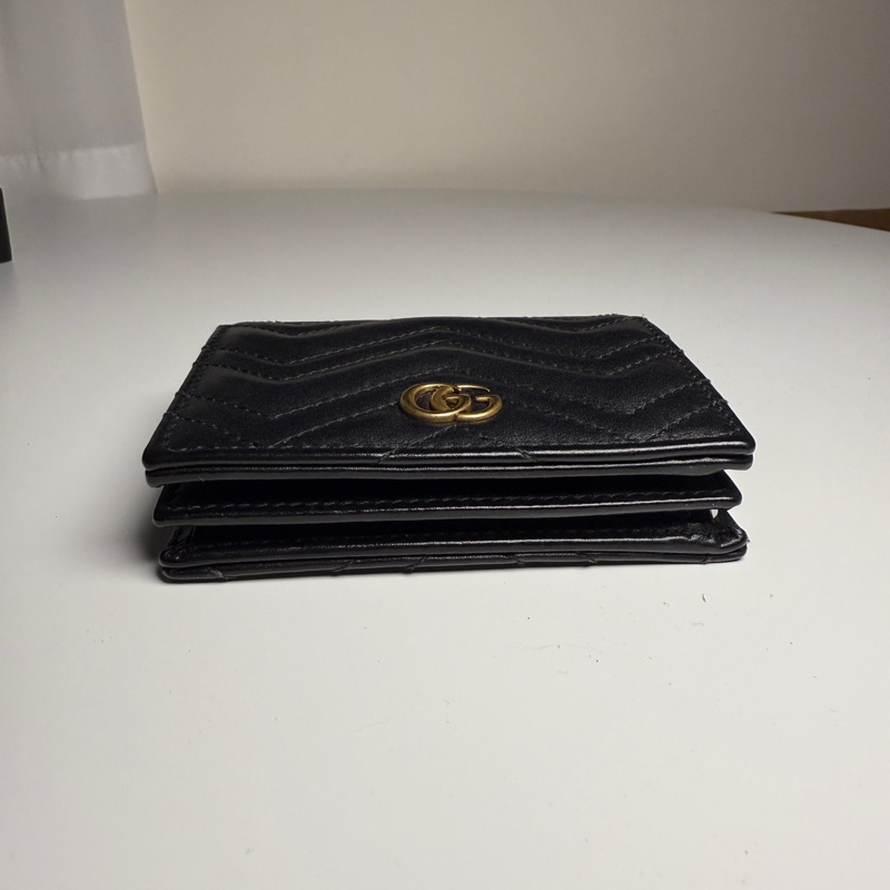 GUCCI Marmont 466492黑色金釦馬夢車線山型紋扣式拉鍊零錢袋短夾-6