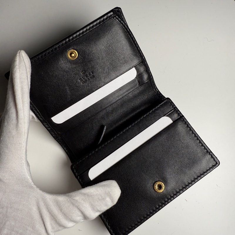 GUCCI Marmont 466492黑色金釦馬夢車線山型紋扣式拉鍊零錢袋短夾-7