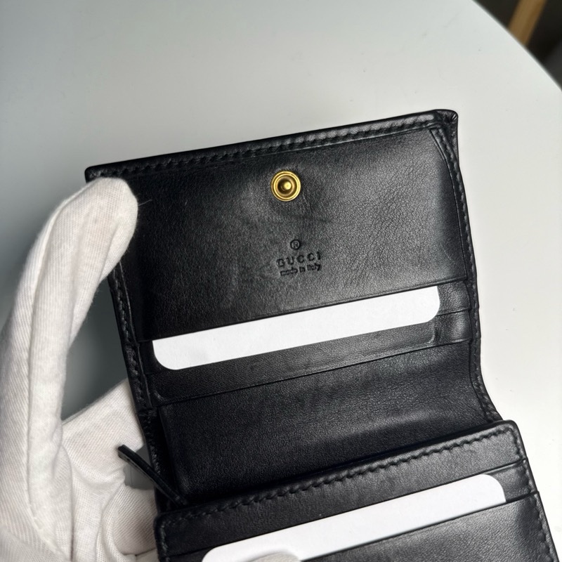 GUCCI Marmont 466492黑色金釦馬夢車線山型紋扣式拉鍊零錢袋短夾-10