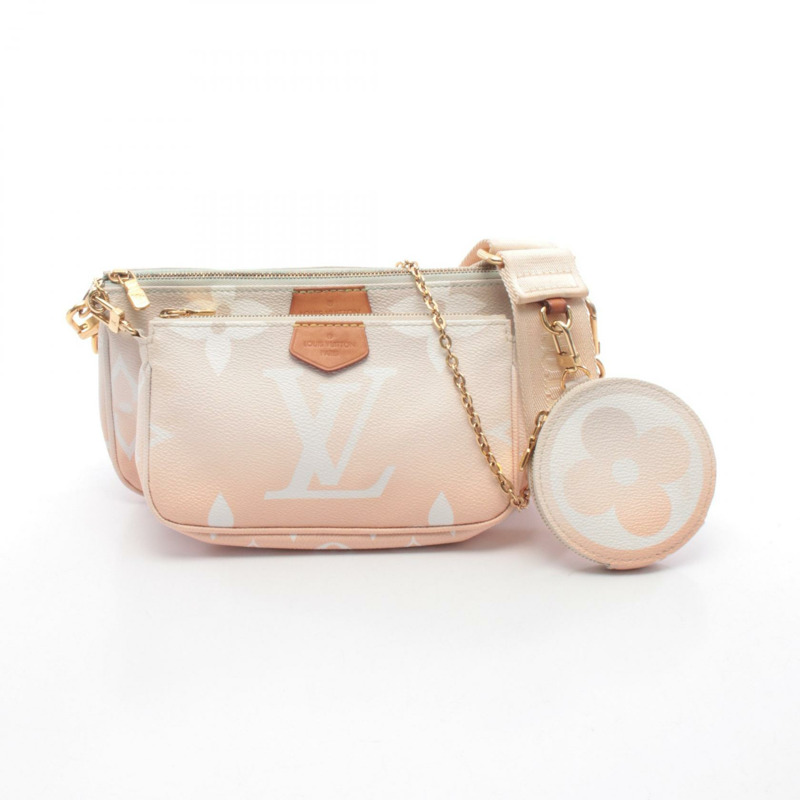 路易威登 Multi Pochette Accessoires 單肩包 M57634 Monogram / Giant PVC 塗層帆布皮革 粉色 米色 白色-0