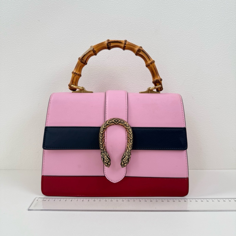 Gucci/古馳 粉色牛皮 竹節虎頭 手提包 金扣 尺寸：27*18*13cm-1
