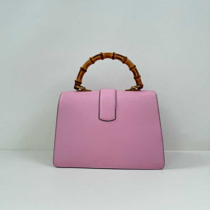 Gucci/古馳 粉色牛皮 竹節虎頭 手提包 金扣 尺寸：27*18*13cm-2