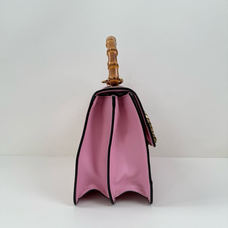 Gucci/古馳 粉色牛皮 竹節虎頭 手提包 金扣 尺寸：27*18*13cm-3