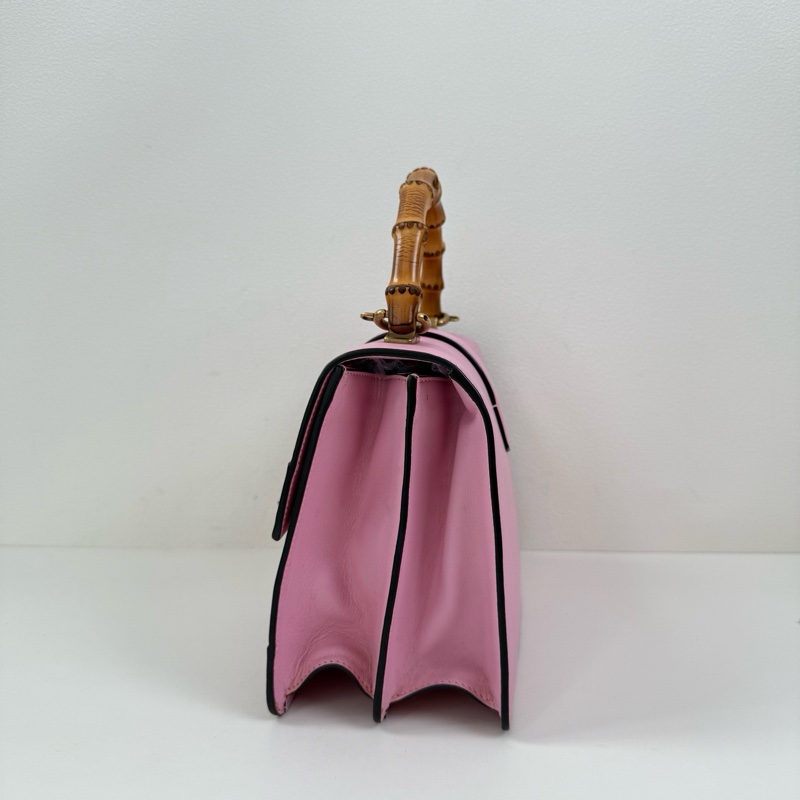 Gucci/古馳 粉色牛皮 竹節虎頭 手提包 金扣 尺寸：27*18*13cm-4