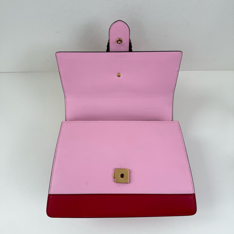 Gucci/古馳 粉色牛皮 竹節虎頭 手提包 金扣 尺寸：27*18*13cm-5