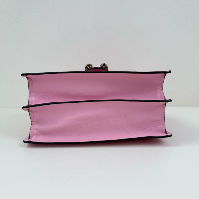 Gucci/古馳 粉色牛皮 竹節虎頭 手提包 金扣 尺寸：27*18*13cm-6