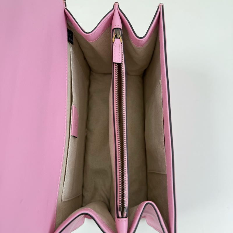 Gucci/古馳 粉色牛皮 竹節虎頭 手提包 金扣 尺寸：27*18*13cm-7