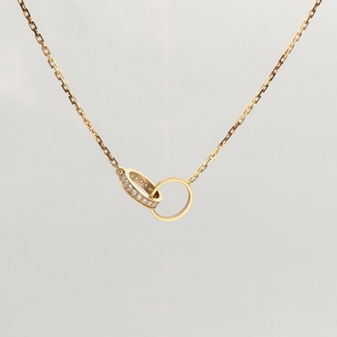 CARTIER LOVE18K金半鑽雙環項鏈18K黃金項鏈