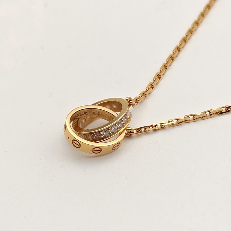 CARTIER LOVE18K金半鑽雙環項鏈18K黃金項鏈-1