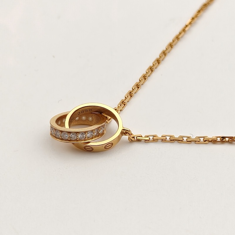CARTIER LOVE18K金半鑽雙環項鏈18K黃金項鏈-2