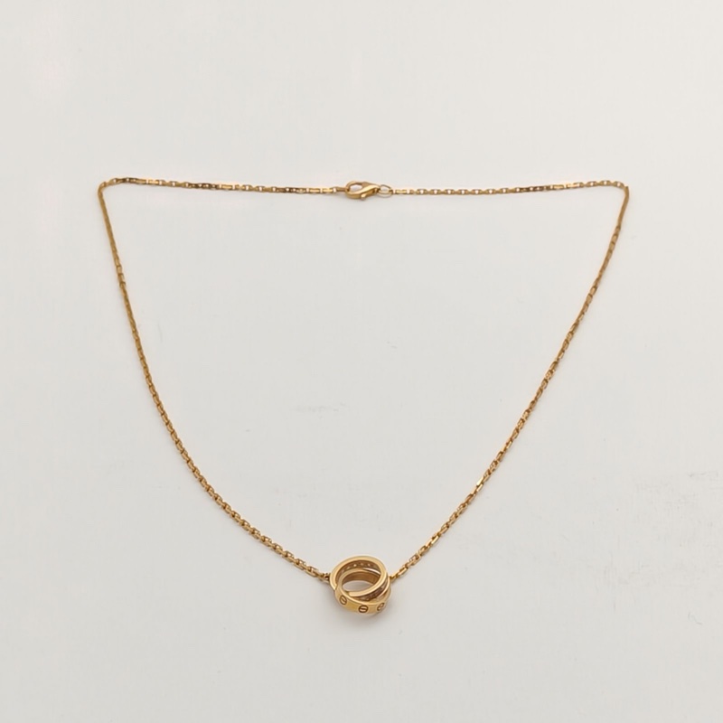 CARTIER LOVE18K金半鑽雙環項鏈18K黃金項鏈-4