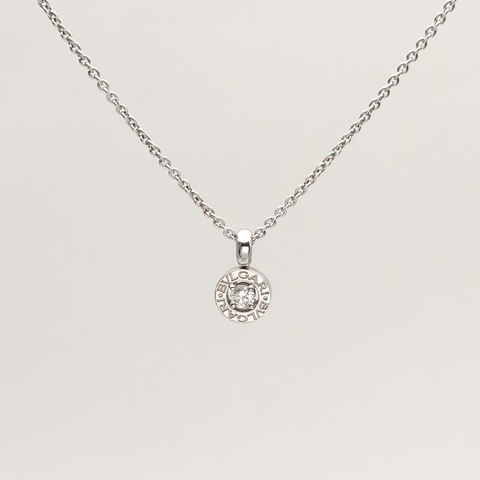 BVLGARI 18K白金鑽石圓餅單鑽吊墜項鏈