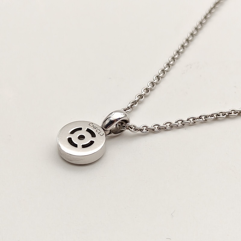 BVLGARI 18K白金鑽石圓餅單鑽吊墜項鏈-2