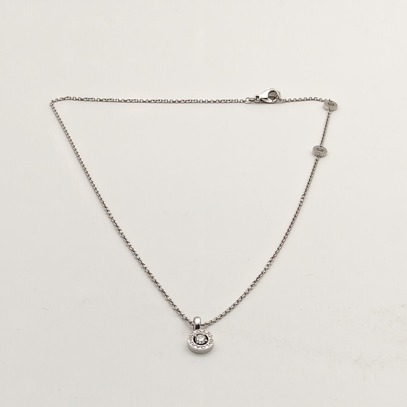 BVLGARI 18K白金鑽石圓餅單鑽吊墜項鏈-4