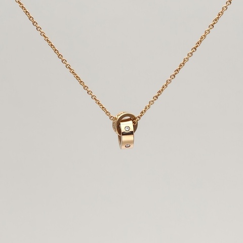 BVLGARI 雙環帶鑽18K玫瑰金/鑽石項鏈