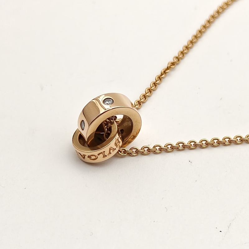BVLGARI 雙環帶鑽18K玫瑰金/鑽石項鏈-2