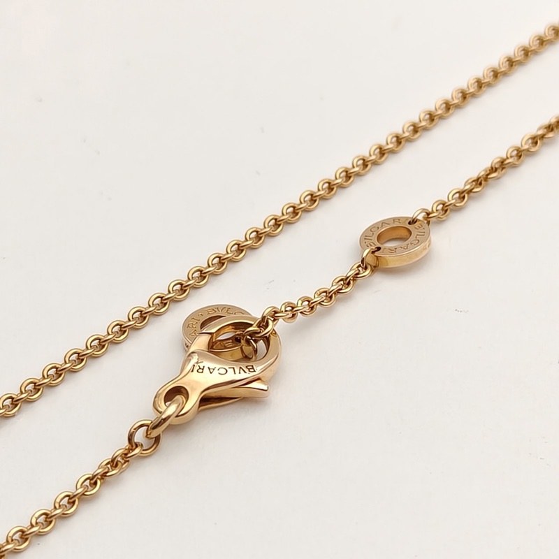 BVLGARI 雙環帶鑽18K玫瑰金/鑽石項鏈-3