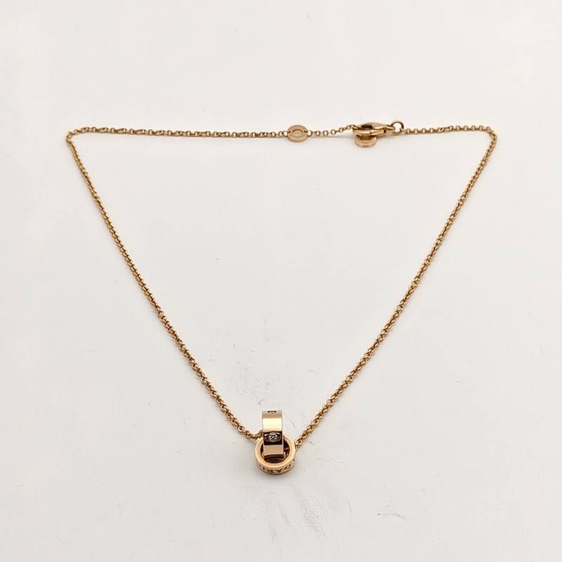 BVLGARI 雙環帶鑽18K玫瑰金/鑽石項鏈-4