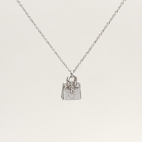 HERMES AmulettesBirkin項鏈滿鑽18K白金/鑽石
