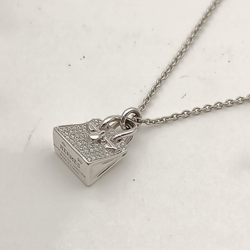 HERMES AmulettesBirkin項鏈滿鑽18K白金/鑽石-1