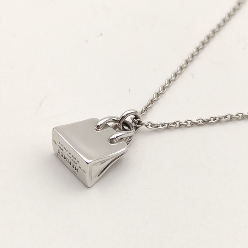HERMES AmulettesBirkin項鏈滿鑽18K白金/鑽石-2