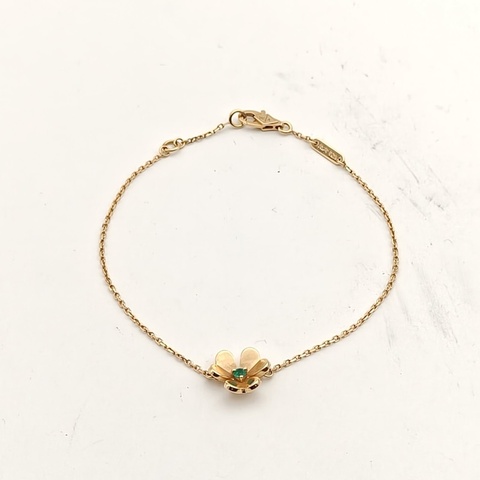 VAN CLEEF&ARPELS 18K黃金Frivole花朵手鏈迷你三葉草祖母綠