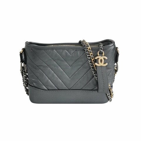 Chanel Gabrielle流浪包小號油蠟皮V紋絎縫雙鏈設計單肩包斜挎包