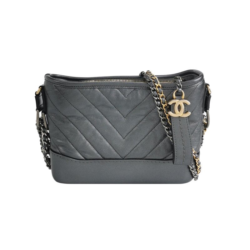 Chanel Gabrielle流浪包小號油蠟皮V紋絎縫雙鏈設計單肩包斜挎包-0