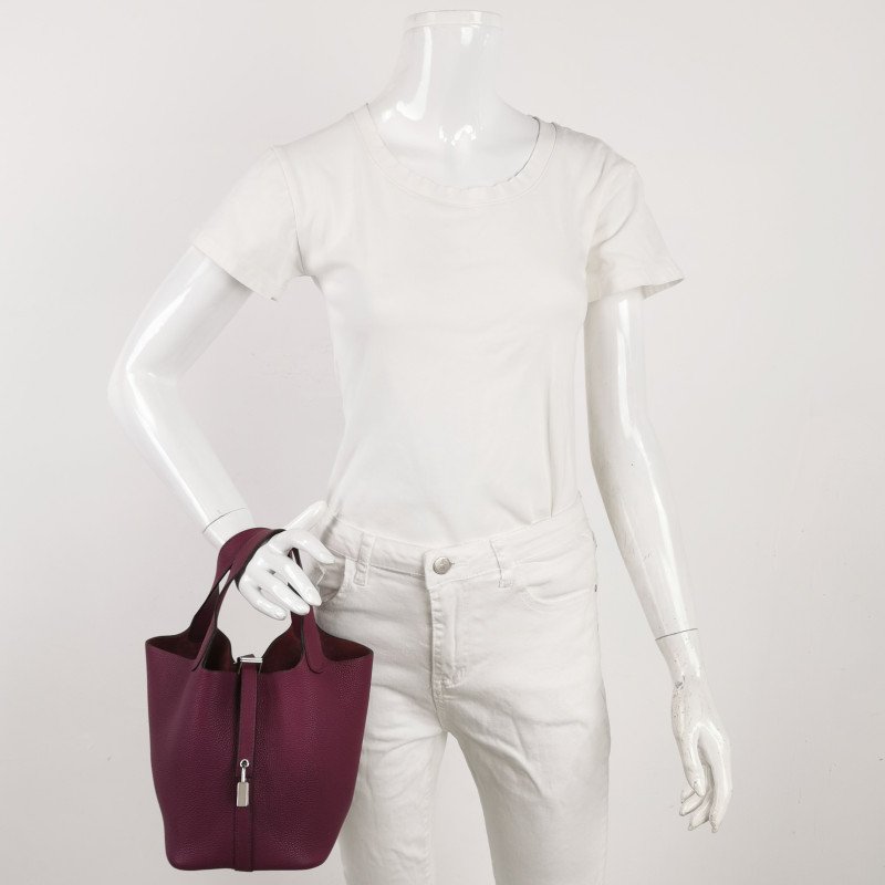 Hermes Picotin菜籃包18手提包Clemence(TC)牛皮銀扣P9海葵紫-1