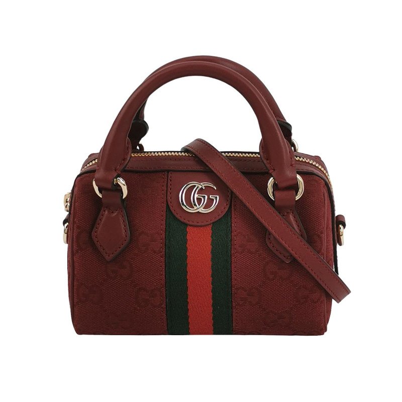 Gucci Ophidia迷你牛皮帆布條紋雙G斜背包單肩包-0