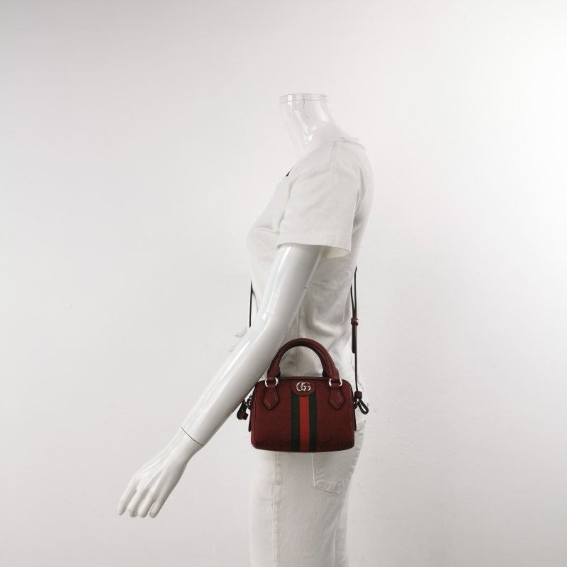 Gucci Ophidia迷你牛皮帆布條紋雙G斜背包單肩包-1