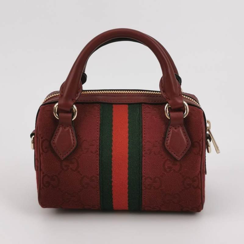 Gucci Ophidia迷你牛皮帆布條紋雙G斜背包單肩包-4