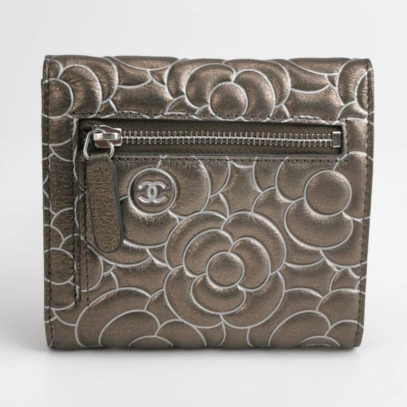 Chanel磨砂皮純色山茶花印花雙Clogo皮夾-3