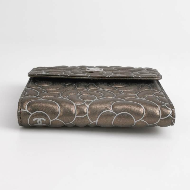 Chanel磨砂皮純色山茶花印花雙Clogo皮夾-4