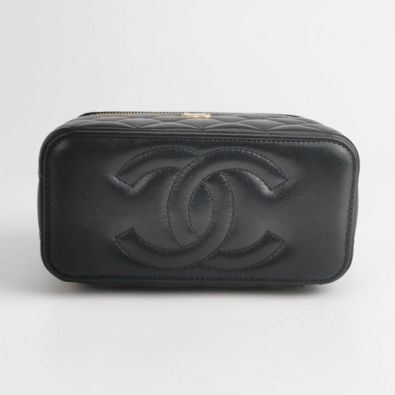 ChanelVanity Case羊皮純色菱格絎縫金球雙C標 識斜背包單肩包-5