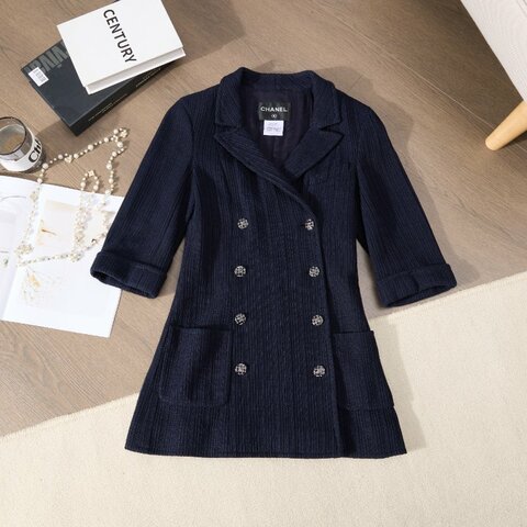 ❤️CHANEL 深藍色經典外套 薄款 適合春夏 精緻CC紐扣