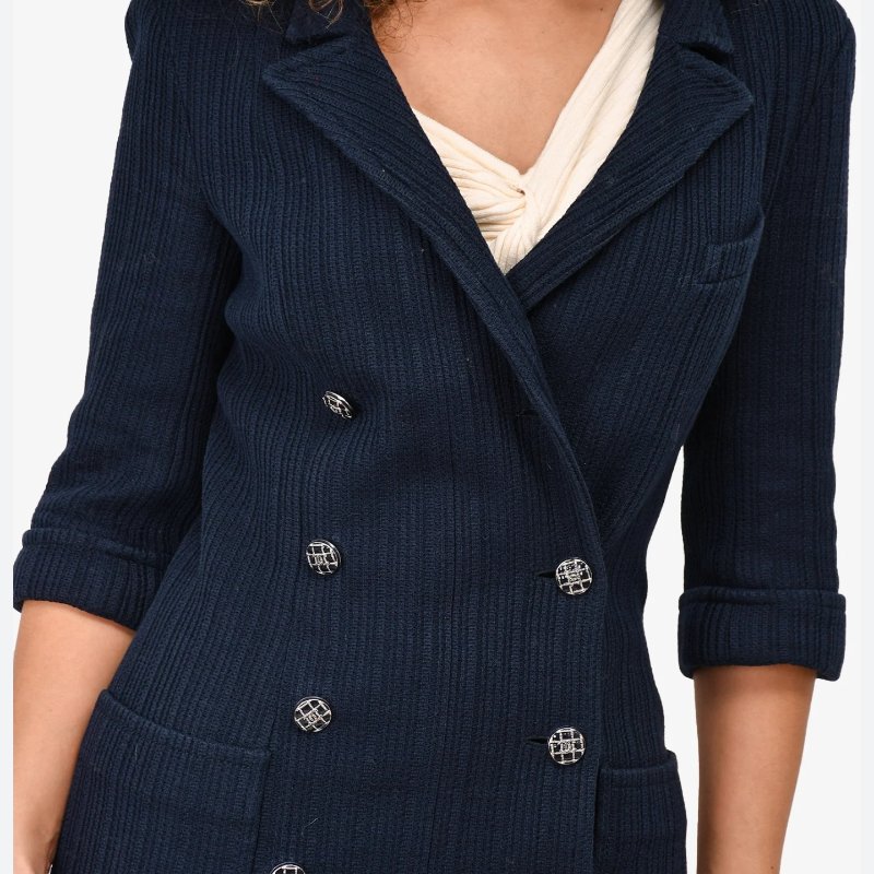 ❤️CHANEL 深藍色經典外套 薄款 適合春夏 精緻CC紐扣-2