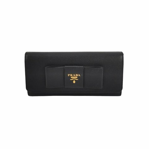 Prada牛皮純色字母Logo蝴蝶結裝飾皮夾