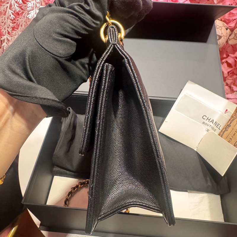 Chanel 黑金荔枝皮斜背包/王吉娜古董精品-4