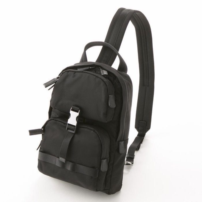 PRADA Re-Nylon 黑色 尼龍 十字紋 皮革 胸包 胸口包 斜背包 側背包 肩背包 腰包-7