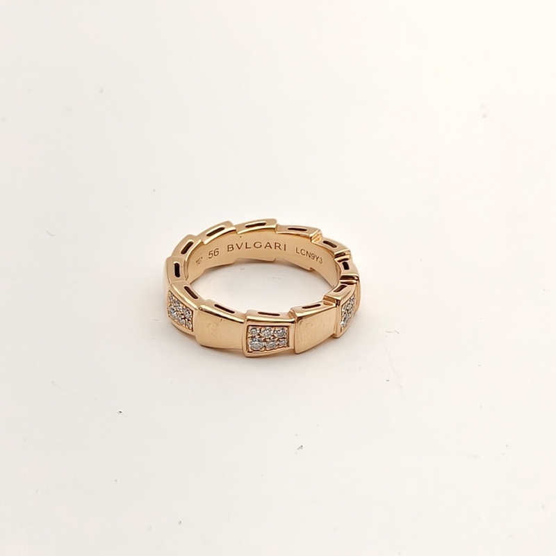 BVLGARI SERPENTI蛇戒18K雙排間鑽戒指18K玫瑰金/鑽石56-1