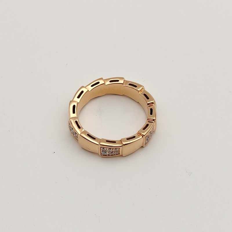 BVLGARI SERPENTI蛇戒18K雙排間鑽戒指18K玫瑰金/鑽石56-3
