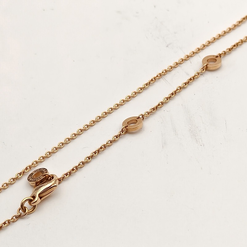 BVLGARI 18K玫瑰金鑽石白貝母縞瑪瑙雙面圓餅鑲鑽項鏈-3