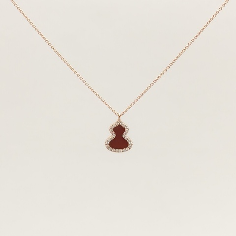 Qeelin PetiteWulu鑽石及紅瑪瑙項鏈18K玫瑰金/鑽石