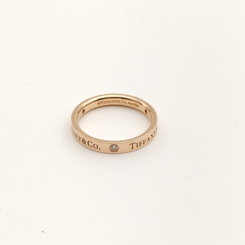 TIFFANY&CO Tiffany&Co.三鑽戒指窄版3mm18K玫瑰金/鑽石53-2