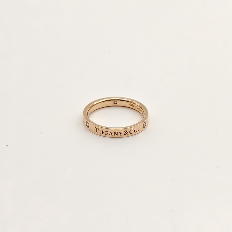 TIFFANY&CO Tiffany&Co.三鑽戒指窄版3mm18K玫瑰金/鑽石53-3