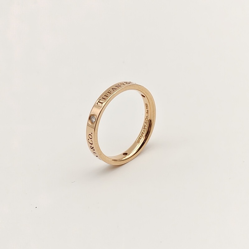 TIFFANY&CO Tiffany&Co.三鑽戒指窄版3mm18K玫瑰金/鑽石53-4