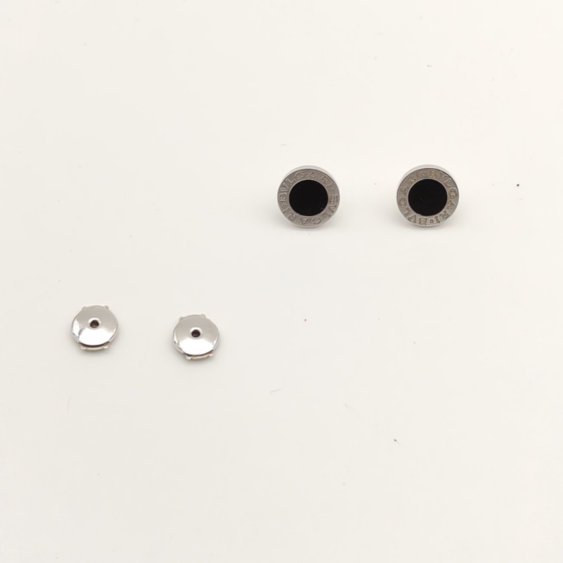 BVLGARI 圓餅貝母耳釘18K白金/縞瑪瑙-2