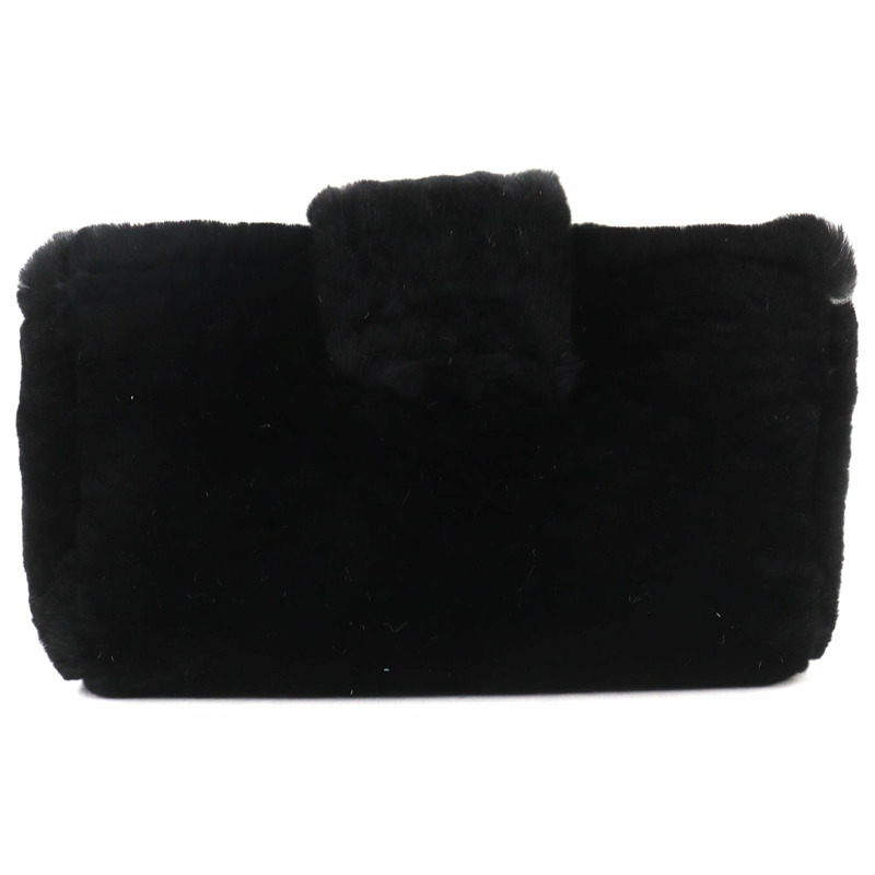 香奈兒復古 Coco Mark 皮革和 Orilag 毛皮手拿包,黑色,銀色五金,帶盒子,意大利製造,女士。-2